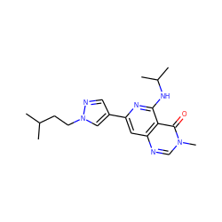 CC(C)CCn1cc(-c2cc3ncn(C)c(=O)c3c(NC(C)C)n2)cn1 ZINC000115624299