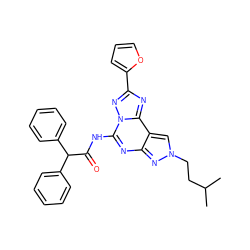 CC(C)CCn1cc2c(nc(NC(=O)C(c3ccccc3)c3ccccc3)n3nc(-c4ccco4)nc23)n1 ZINC000045290222