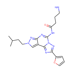 CC(C)CCn1cc2c(nc(NC(=O)CCCN)n3nc(-c4ccco4)nc23)n1 ZINC000028112530