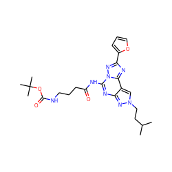 CC(C)CCn1cc2c(nc(NC(=O)CCCNC(=O)OC(C)(C)C)n3nc(-c4ccco4)nc23)n1 ZINC000013672064