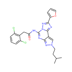 CC(C)CCn1cc2c(nc(NC(=O)Cc3c(Cl)cccc3Cl)n3nc(-c4ccco4)nc23)n1 ZINC000045284733