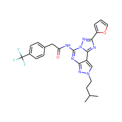 CC(C)CCn1cc2c(nc(NC(=O)Cc3ccc(C(F)(F)F)cc3)n3nc(-c4ccco4)nc23)n1 ZINC000045283854