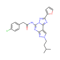 CC(C)CCn1cc2c(nc(NC(=O)Cc3ccc(Cl)cc3)n3nc(-c4ccco4)nc23)n1 ZINC000045285127