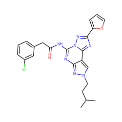 CC(C)CCn1cc2c(nc(NC(=O)Cc3cccc(Cl)c3)n3nc(-c4ccco4)nc23)n1 ZINC000045300849