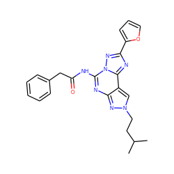 CC(C)CCn1cc2c(nc(NC(=O)Cc3ccccc3)n3nc(-c4ccco4)nc23)n1 ZINC000013527365