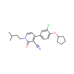 CC(C)CCn1ccc(-c2ccc(OC3CCCC3)c(Cl)c2)c(C#N)c1=O ZINC000084652662