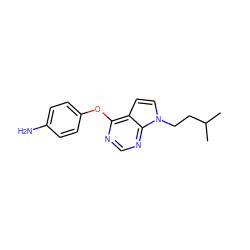 CC(C)CCn1ccc2c(Oc3ccc(N)cc3)ncnc21 ZINC000095556458