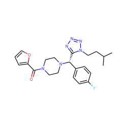 CC(C)CCn1nnnc1[C@H](c1ccc(F)cc1)N1CCN(C(=O)c2ccco2)CC1 ZINC000019446986