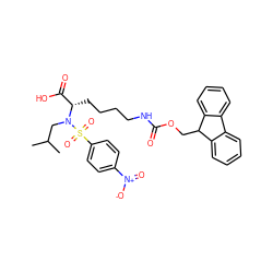 CC(C)CN([C@@H](CCCCNC(=O)OCC1c2ccccc2-c2ccccc21)C(=O)O)S(=O)(=O)c1ccc([N+](=O)[O-])cc1 ZINC000014946775