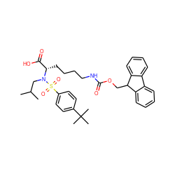 CC(C)CN([C@@H](CCCCNC(=O)OCC1c2ccccc2-c2ccccc21)C(=O)O)S(=O)(=O)c1ccc(C(C)(C)C)cc1 ZINC000014946771