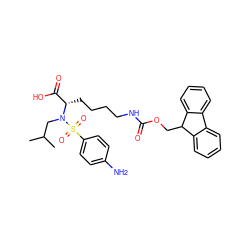 CC(C)CN([C@@H](CCCCNC(=O)OCC1c2ccccc2-c2ccccc21)C(=O)O)S(=O)(=O)c1ccc(N)cc1 ZINC000003955073