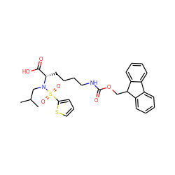 CC(C)CN([C@@H](CCCCNC(=O)OCC1c2ccccc2-c2ccccc21)C(=O)O)S(=O)(=O)c1cccs1 ZINC000014946774