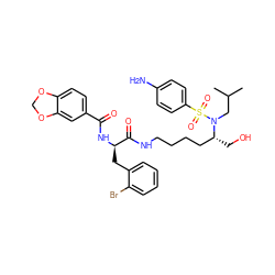 CC(C)CN([C@H](CO)CCCCNC(=O)[C@@H](Cc1ccccc1Br)NC(=O)c1ccc2c(c1)OCO2)S(=O)(=O)c1ccc(N)cc1 ZINC000169702524