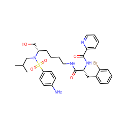 CC(C)CN([C@H](CO)CCCCNC(=O)[C@@H](Cc1ccccc1Br)NC(=O)c1ccccn1)S(=O)(=O)c1ccc(N)cc1 ZINC000169702522