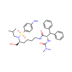 CC(C)CN([C@H](CO)CCCCNC(=O)[C@@H](NC(=O)N(C)C)C(c1ccccc1)c1ccccc1)S(=O)(=O)c1ccc(N)cc1 ZINC000014947146