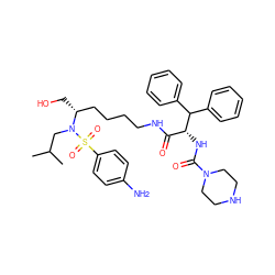 CC(C)CN([C@H](CO)CCCCNC(=O)[C@@H](NC(=O)N1CCNCC1)C(c1ccccc1)c1ccccc1)S(=O)(=O)c1ccc(N)cc1 ZINC000049778384