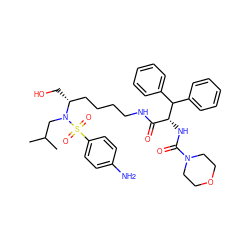 CC(C)CN([C@H](CO)CCCCNC(=O)[C@@H](NC(=O)N1CCOCC1)C(c1ccccc1)c1ccccc1)S(=O)(=O)c1ccc(N)cc1 ZINC000049937633