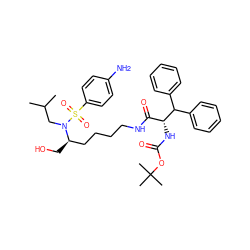 CC(C)CN([C@H](CO)CCCCNC(=O)[C@@H](NC(=O)OC(C)(C)C)C(c1ccccc1)c1ccccc1)S(=O)(=O)c1ccc(N)cc1 ZINC000049823032