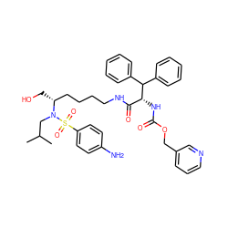 CC(C)CN([C@H](CO)CCCCNC(=O)[C@@H](NC(=O)OCc1cccnc1)C(c1ccccc1)c1ccccc1)S(=O)(=O)c1ccc(N)cc1 ZINC000049778229