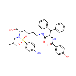 CC(C)CN([C@H](CO)CCCCNC(=O)[C@@H](NC(=O)c1ccc(O)cc1)C(c1ccccc1)c1ccccc1)S(=O)(=O)c1ccc(N)cc1 ZINC000049817359