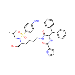 CC(C)CN([C@H](CO)CCCCNC(=O)[C@@H](NC(=O)c1ccc[nH]1)C(c1ccccc1)c1ccccc1)S(=O)(=O)c1ccc(N)cc1 ZINC000049778380