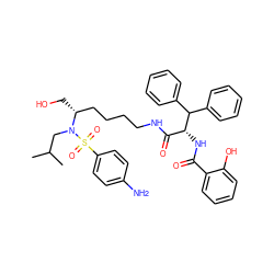 CC(C)CN([C@H](CO)CCCCNC(=O)[C@@H](NC(=O)c1ccccc1O)C(c1ccccc1)c1ccccc1)S(=O)(=O)c1ccc(N)cc1 ZINC000049780044