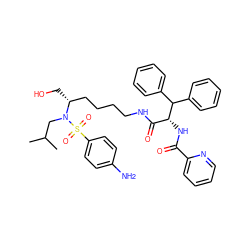 CC(C)CN([C@H](CO)CCCCNC(=O)[C@@H](NC(=O)c1ccccn1)C(c1ccccc1)c1ccccc1)S(=O)(=O)c1ccc(N)cc1 ZINC000049937627