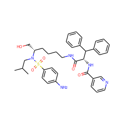 CC(C)CN([C@H](CO)CCCCNC(=O)[C@@H](NC(=O)c1cccnc1)C(c1ccccc1)c1ccccc1)S(=O)(=O)c1ccc(N)cc1 ZINC000003925412