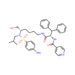 CC(C)CN([C@H](CO)CCCCNC(=O)[C@@H](NC(=O)c1ccncc1)C(c1ccccc1)c1ccccc1)S(=O)(=O)c1ccc(N)cc1 ZINC000003925418