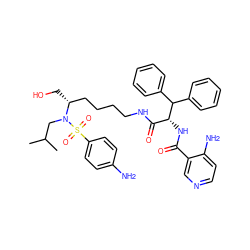 CC(C)CN([C@H](CO)CCCCNC(=O)[C@@H](NC(=O)c1cnccc1N)C(c1ccccc1)c1ccccc1)S(=O)(=O)c1ccc(N)cc1 ZINC000049778213