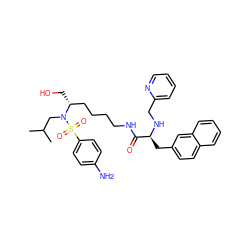 CC(C)CN([C@H](CO)CCCCNC(=O)[C@H](Cc1ccc2ccccc2c1)NCc1ccccn1)S(=O)(=O)c1ccc(N)cc1 ZINC000138192610