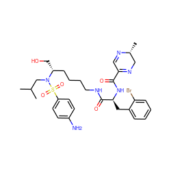 CC(C)CN([C@H](CO)CCCCNC(=O)[C@H](Cc1ccccc1Br)NC(=O)C1=NC[C@@H](C)N=C1)S(=O)(=O)c1ccc(N)cc1 ZINC000169702529