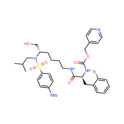 CC(C)CN([C@H](CO)CCCCNC(=O)[C@H](Cc1ccccc1Br)NC(=O)OCc1ccncc1)S(=O)(=O)c1ccc(N)cc1 ZINC000169702533