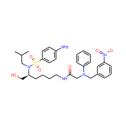 CC(C)CN([C@H](CO)CCCCNC(=O)CN(Cc1cccc([N+](=O)[O-])c1)c1ccccc1)S(=O)(=O)c1ccc(N)cc1 ZINC000014946730