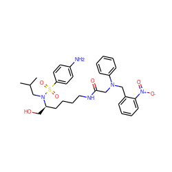 CC(C)CN([C@H](CO)CCCCNC(=O)CN(Cc1ccccc1[N+](=O)[O-])c1ccccc1)S(=O)(=O)c1ccc(N)cc1 ZINC000014946732