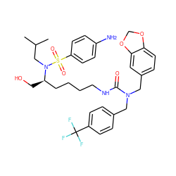 CC(C)CN([C@H](CO)CCCCNC(=O)N(Cc1ccc(C(F)(F)F)cc1)Cc1ccc2c(c1)OCO2)S(=O)(=O)c1ccc(N)cc1 ZINC000028345475