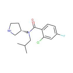 CC(C)CN(C(=O)c1ccc(F)cc1Cl)[C@H]1CCNC1 ZINC000048998862