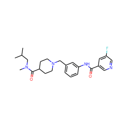 CC(C)CN(C)C(=O)C1CCN(Cc2cccc(NC(=O)c3cncc(F)c3)c2)CC1 ZINC001772597973