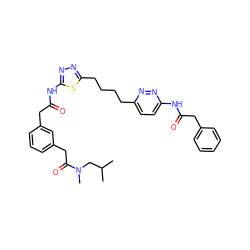 CC(C)CN(C)C(=O)Cc1cccc(CC(=O)Nc2nnc(CCCCc3ccc(NC(=O)Cc4ccccc4)nn3)s2)c1 ZINC000169698398