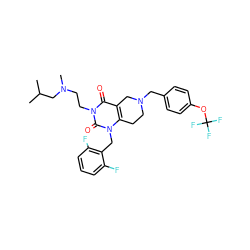 CC(C)CN(C)CCn1c(=O)c2c(n(Cc3c(F)cccc3F)c1=O)CCN(Cc1ccc(OC(F)(F)F)cc1)C2 ZINC000029060615