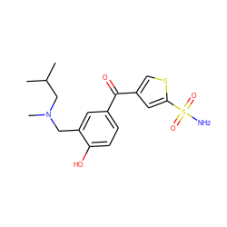 CC(C)CN(C)Cc1cc(C(=O)c2csc(S(N)(=O)=O)c2)ccc1O ZINC000013727863