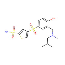 CC(C)CN(C)Cc1cc(S(=O)(=O)c2csc(S(N)(=O)=O)c2)ccc1O ZINC000013727928