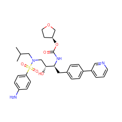 CC(C)CN(C[C@@H](O)[C@H](Cc1ccc(-c2cccnc2)cc1)NC(=O)O[C@H]1CCOC1)S(=O)(=O)c1ccc(N)cc1 ZINC000073296522