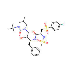 CC(C)CN(C[C@@H](O)[C@H](Cc1ccccc1)NC(=O)[C@@H](CS(=O)(=O)c1ccc(F)cc1)NS(C)(=O)=O)C(=O)NC(C)(C)C ZINC000026730330