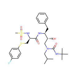 CC(C)CN(C[C@@H](O)[C@H](Cc1ccccc1)NC(=O)[C@@H](CSc1ccc(F)cc1)NS(C)(=O)=O)C(=O)NC(C)(C)C ZINC000014943177