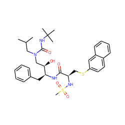 CC(C)CN(C[C@@H](O)[C@H](Cc1ccccc1)NC(=O)[C@@H](CSc1ccc2ccccc2c1)NS(C)(=O)=O)C(=O)NC(C)(C)C ZINC000014943178