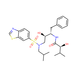 CC(C)CN(C[C@@H](O)[C@H](Cc1ccccc1)NC(=O)[C@@H](O)C(C)C)S(=O)(=O)c1ccc2ncsc2c1 ZINC000044431060