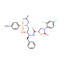 CC(C)CN(C[C@@H](O)[C@H](Cc1ccccc1)NC(=O)[C@@H]1CN(c2ccc(F)cc2F)C(=O)O1)S(=O)(=O)c1ccc(N)cc1 ZINC000064436676