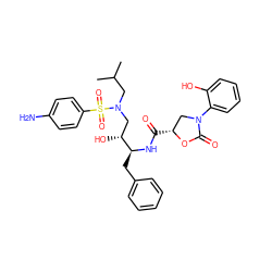 CC(C)CN(C[C@@H](O)[C@H](Cc1ccccc1)NC(=O)[C@@H]1CN(c2ccccc2O)C(=O)O1)S(=O)(=O)c1ccc(N)cc1 ZINC000064448764