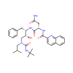 CC(C)CN(C[C@@H](O)[C@H](Cc1ccccc1)NC(=O)[C@H](CC(N)=O)NC(=O)c1ccc2ccccc2n1)C(=O)NC(C)(C)C ZINC000003915259